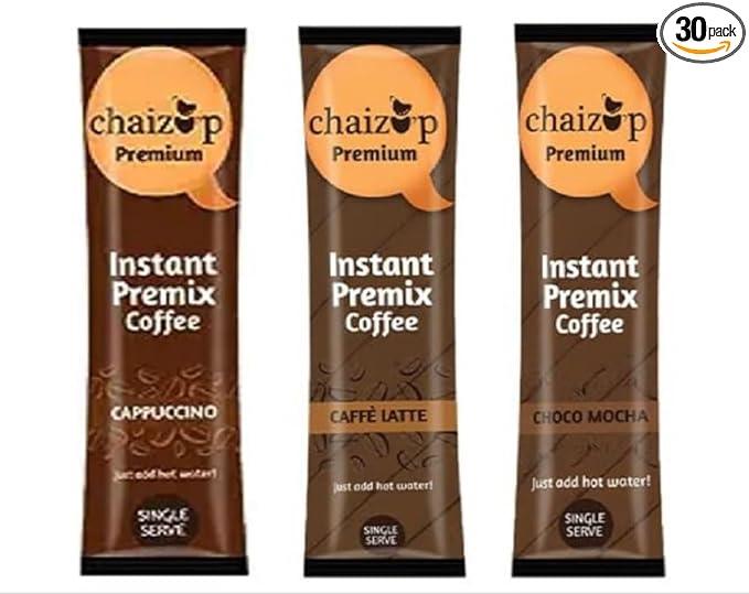 Chaizup Premium 1 Min Instant Assorted Coffee Pack - 30 Sachets | Choco Mocha, Caffé Latte & Cappuccino Flavours | 30 Servings | 600g (3 Packs)